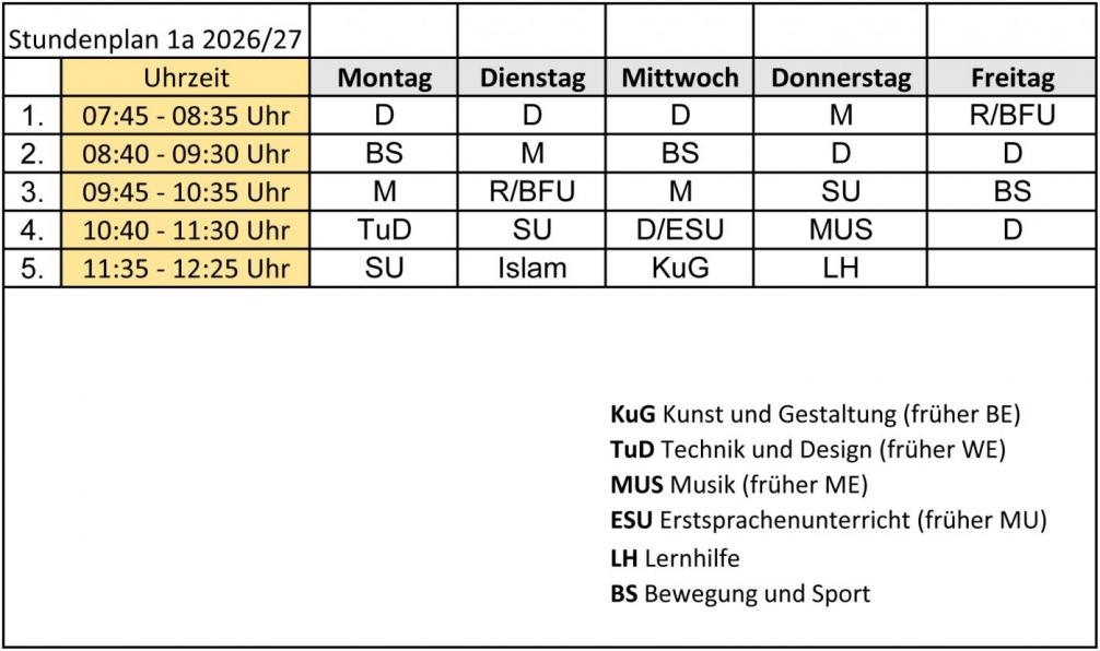 Stundenplan 1a